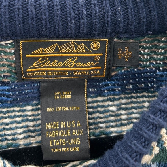VTG Eddie Bauer Mens Geometric Pattern Crew Neck Sweater Cotton Made in USA XL - Picture 4 of 8